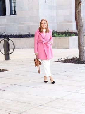 Ann Taylor Pink Wool Blend Shawl Collar Belted Wrap Coat Size S